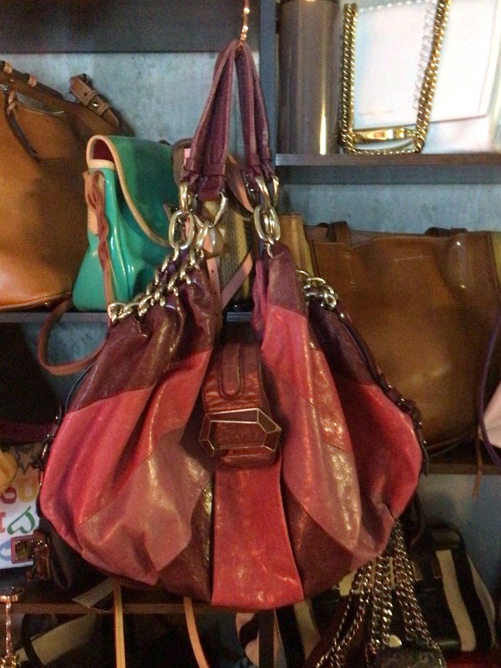 Marciano Multi-Tone Red & Burgundy Leather Shoulder Bag